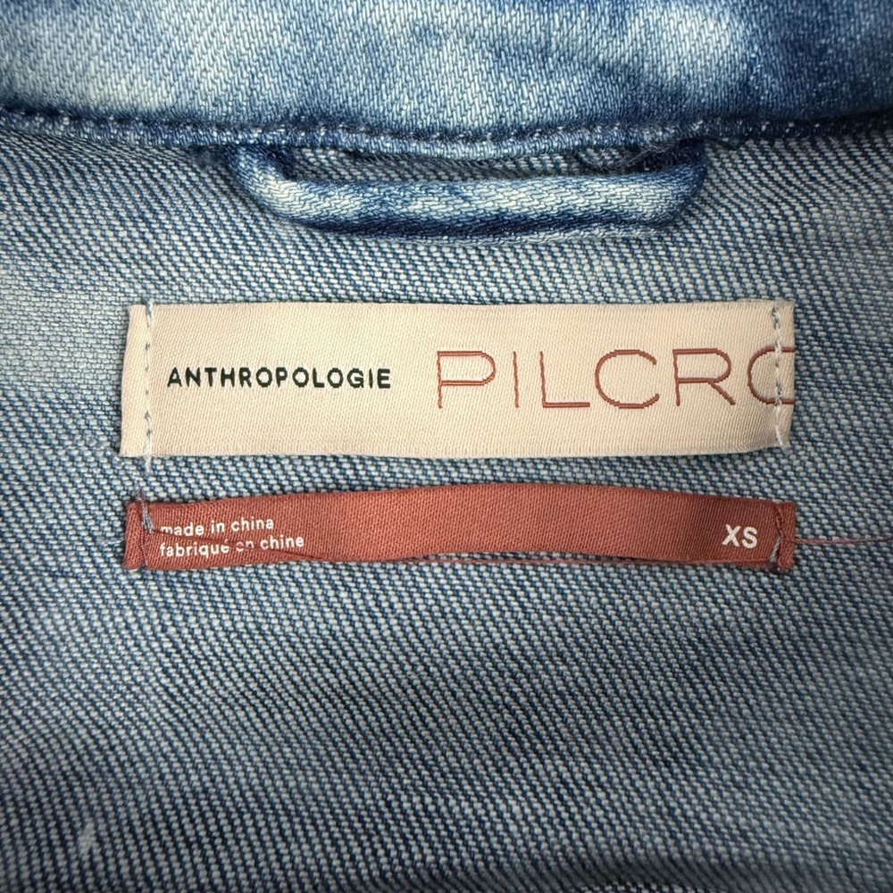 Anthropologie Pilcro Blue Tie Dye Denim Jacket XS Raw Hem Acid Wash Cropped - Picture 7 of 13